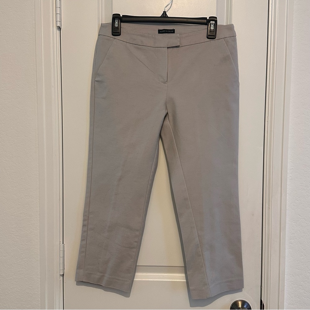 Audrey & Celine Womens Beige Straight-Leg Pants Size 6 Cotton Blend